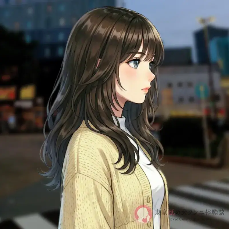 駅に向かう横断歩道で、真剣な横顔を見せるマリンちゃん